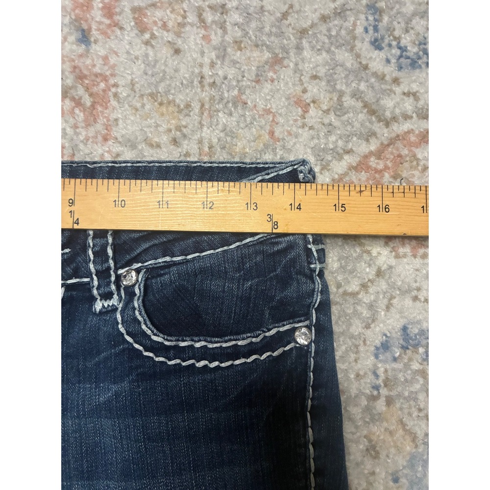 L.A. Idol USA Heavy Stitch Flare Jeans Low Rise Dark Wash Y2K Western Size 5 - Picture 4 of 8